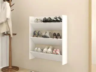 Væghængt skoreol 80x18x90 cm konstrueret træ hvid