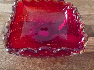 Murano rød glasskål med bobler 14 cm