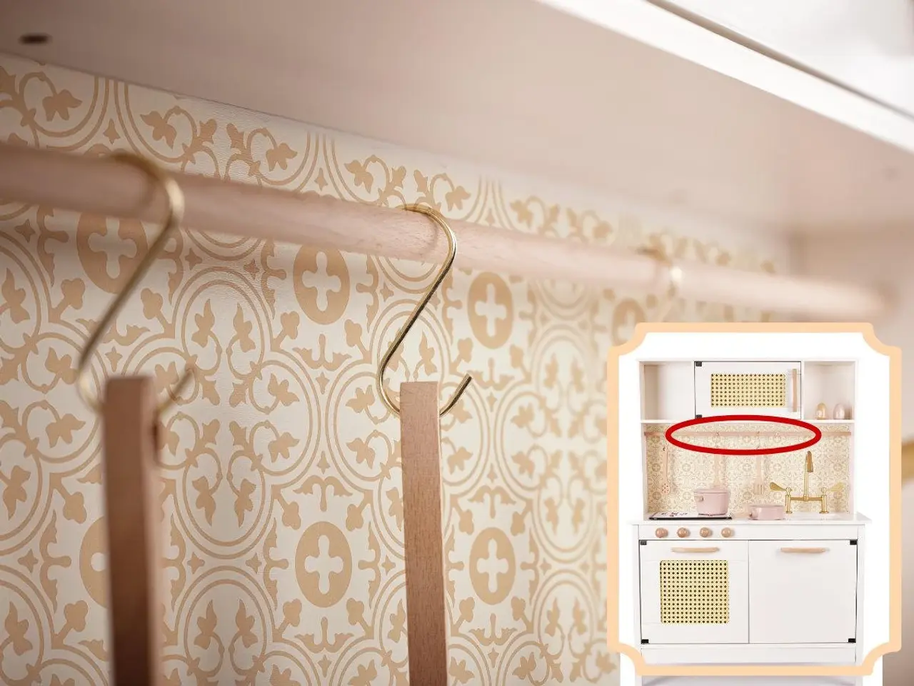 Billede 16 - Legekøkken i træ med retro look og boho tilbehør - MDF, lys og lyd
