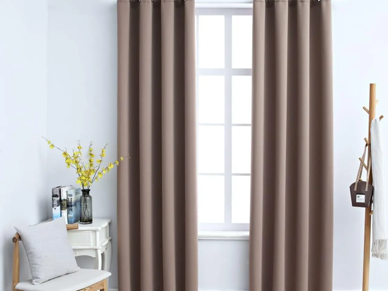 Billede 1 - Mørklægningsgardiner med metalringe 140 x 225 cm - gråbrun, 2 stk.