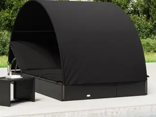 2-personers solseng med rundt tag i polyrattan - 211 × 112 × 140 cm, sort