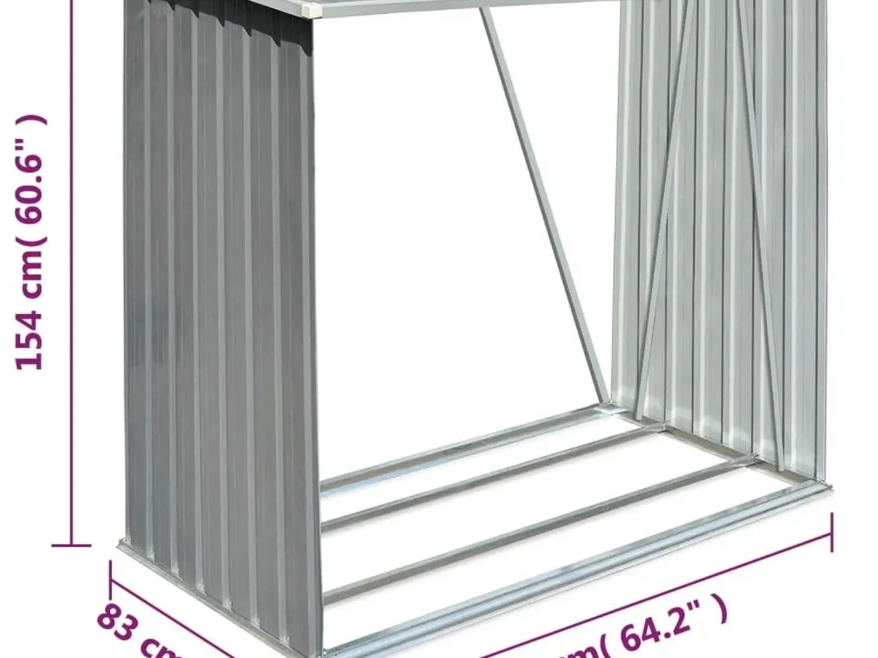 Billede 7 - Brændeskur i galvaniseret stål 163 x 83 x 154 cm - grå