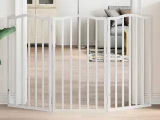Hundelåge med 3 paneler - 150 cm foldbar i hvidt poppeltræ
