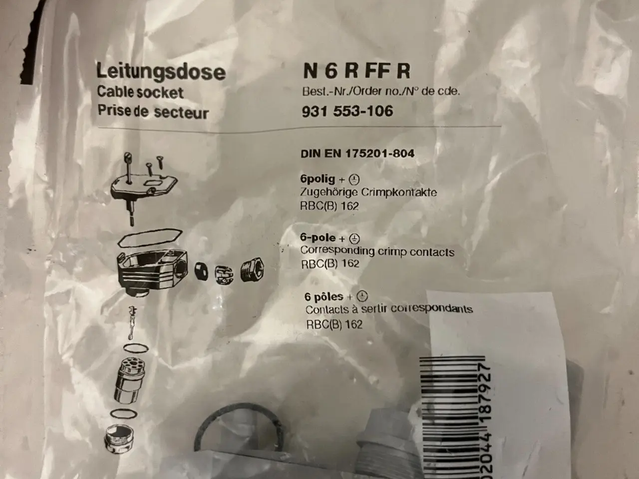 Billede 5 - Hirschmann N6RFFR kabel Socket 931553106 6-Pole