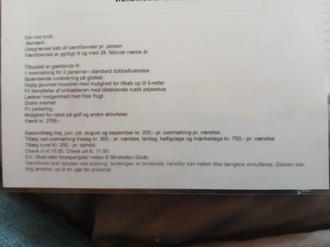 Billede 2 - Gourmetovernatning Skrøbelev Gods, Langeland