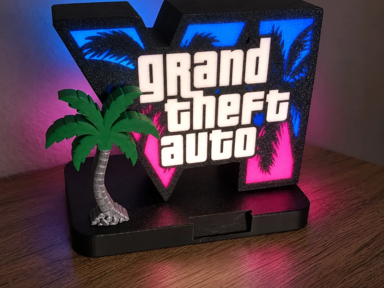 Billede 1 - Vice City – LED-lampe med palme til gamingværels
