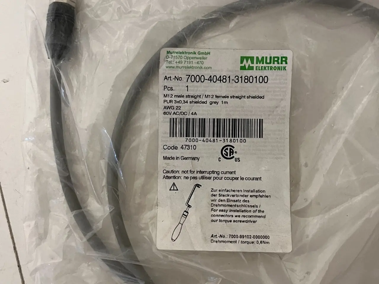 Billede 3 - Murrelektronik 7000-40481-3180100 M12 Shielded 1m