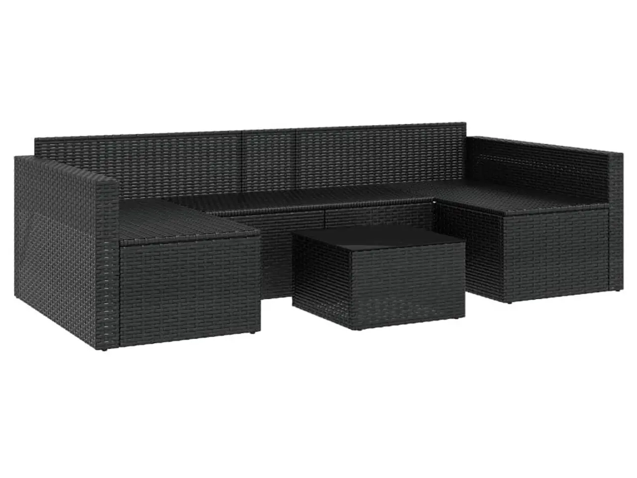 Billede 7 - Loungesæt til haven i polyrattan - U-formet sofa med bord og sorte hynder