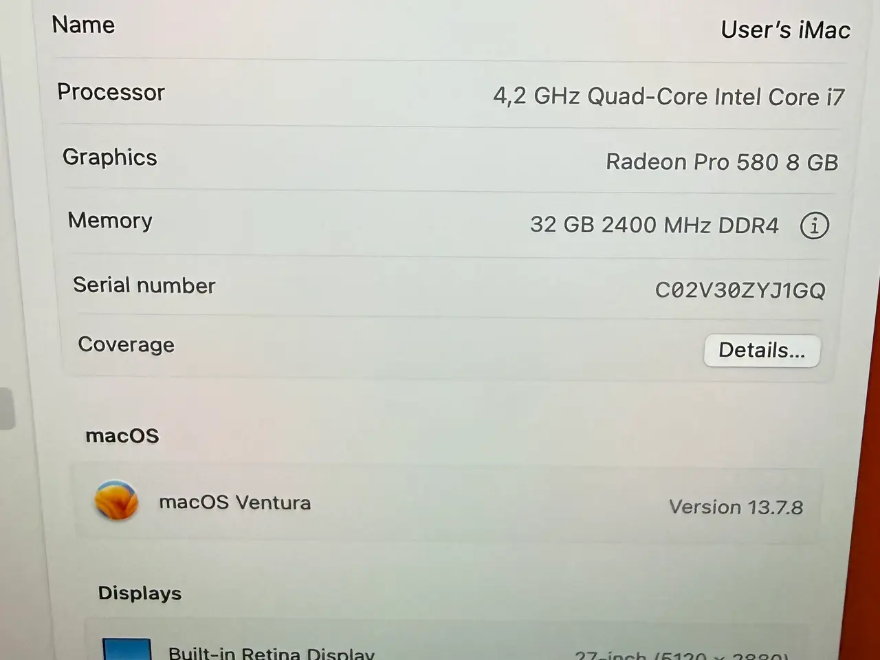 Billede 4 - iMac 27” Retina 5K (2017) – i7 / 32 GB RAM / SSD