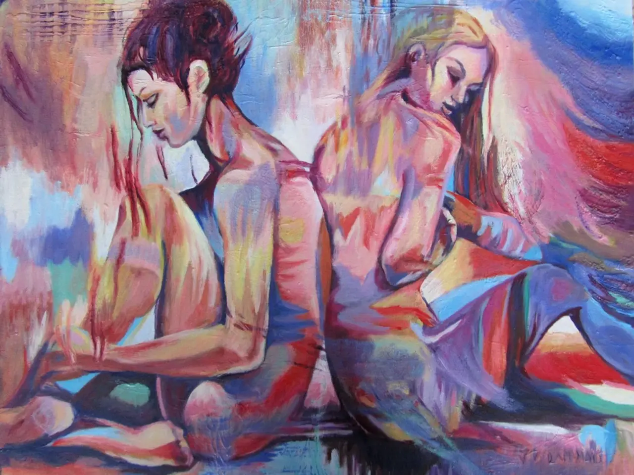 Billede 1 - Maleri på lærred, "Sladder", 70x60 cm