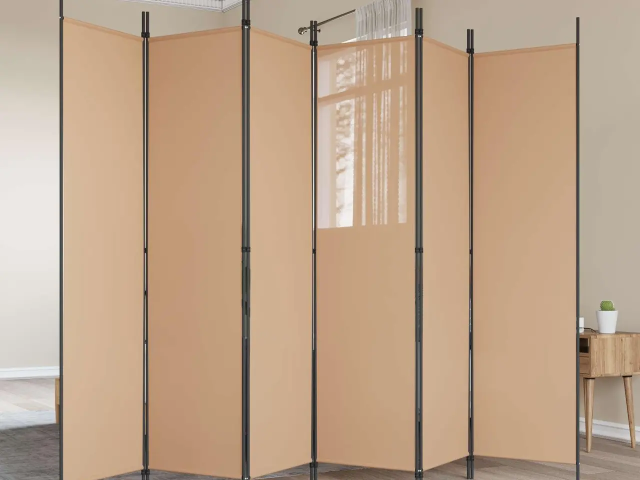 Billede 1 - 6-panel rumdeler i stof - beige, 300 × 200 cm, sammenklappelig