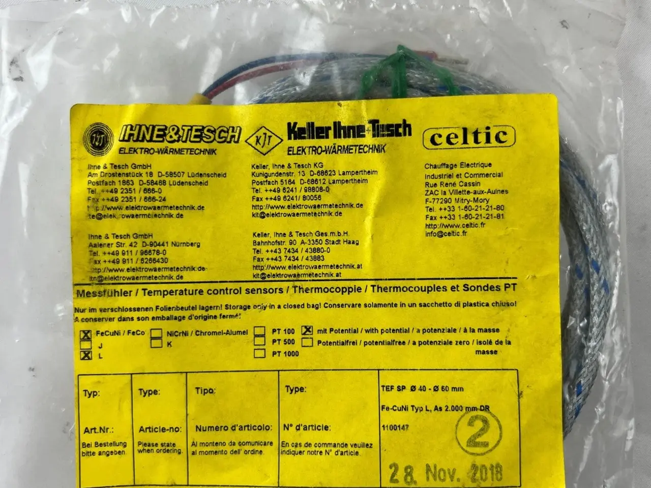 Billede 5 - Ihne & Tesch TEF SP Thermocouple Type L Ø40‑60 mm