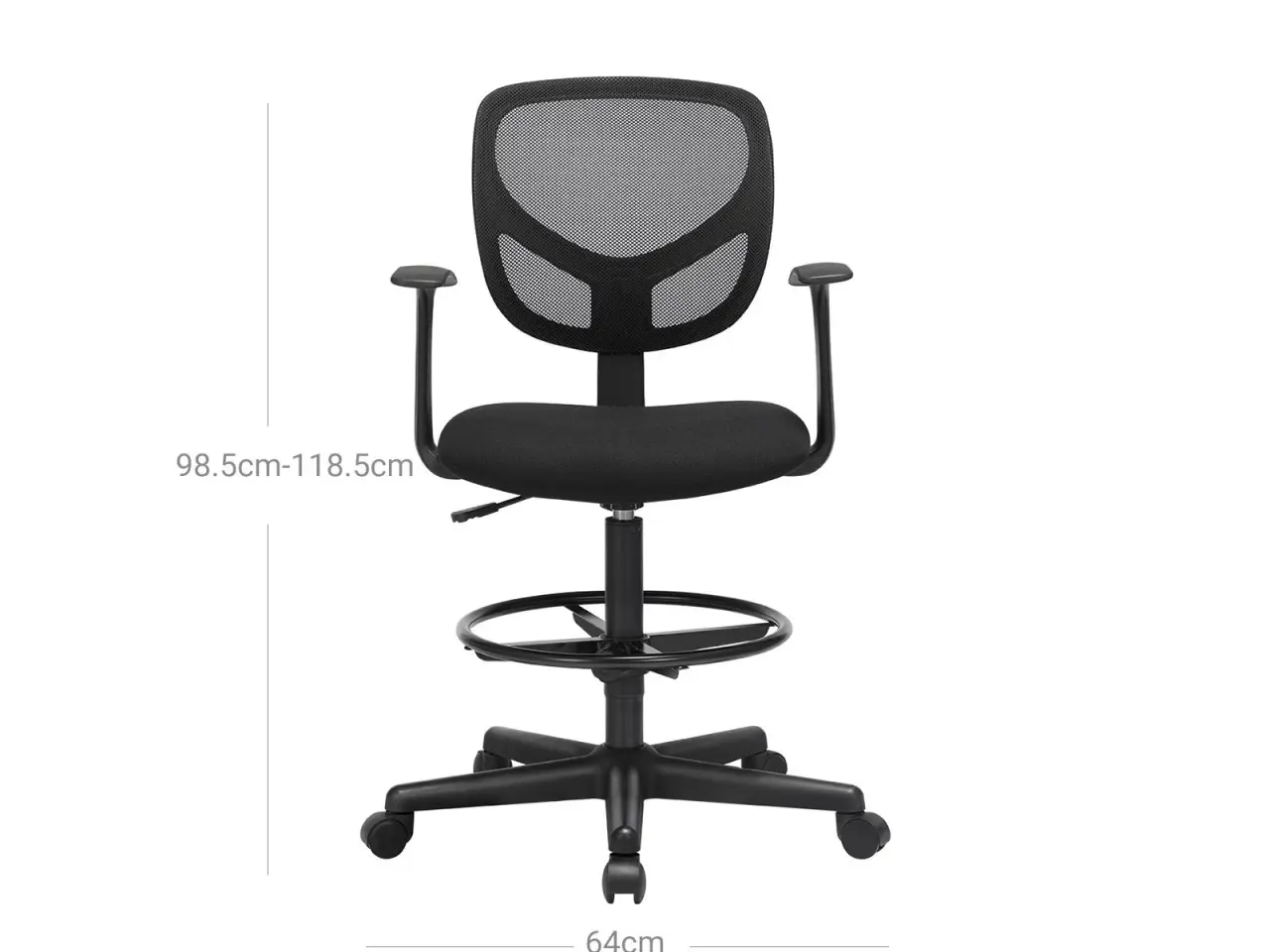Billede 6 - Kontorstol med fodring ergonomisk høj arbejdsstol, 55-75 cm, sort