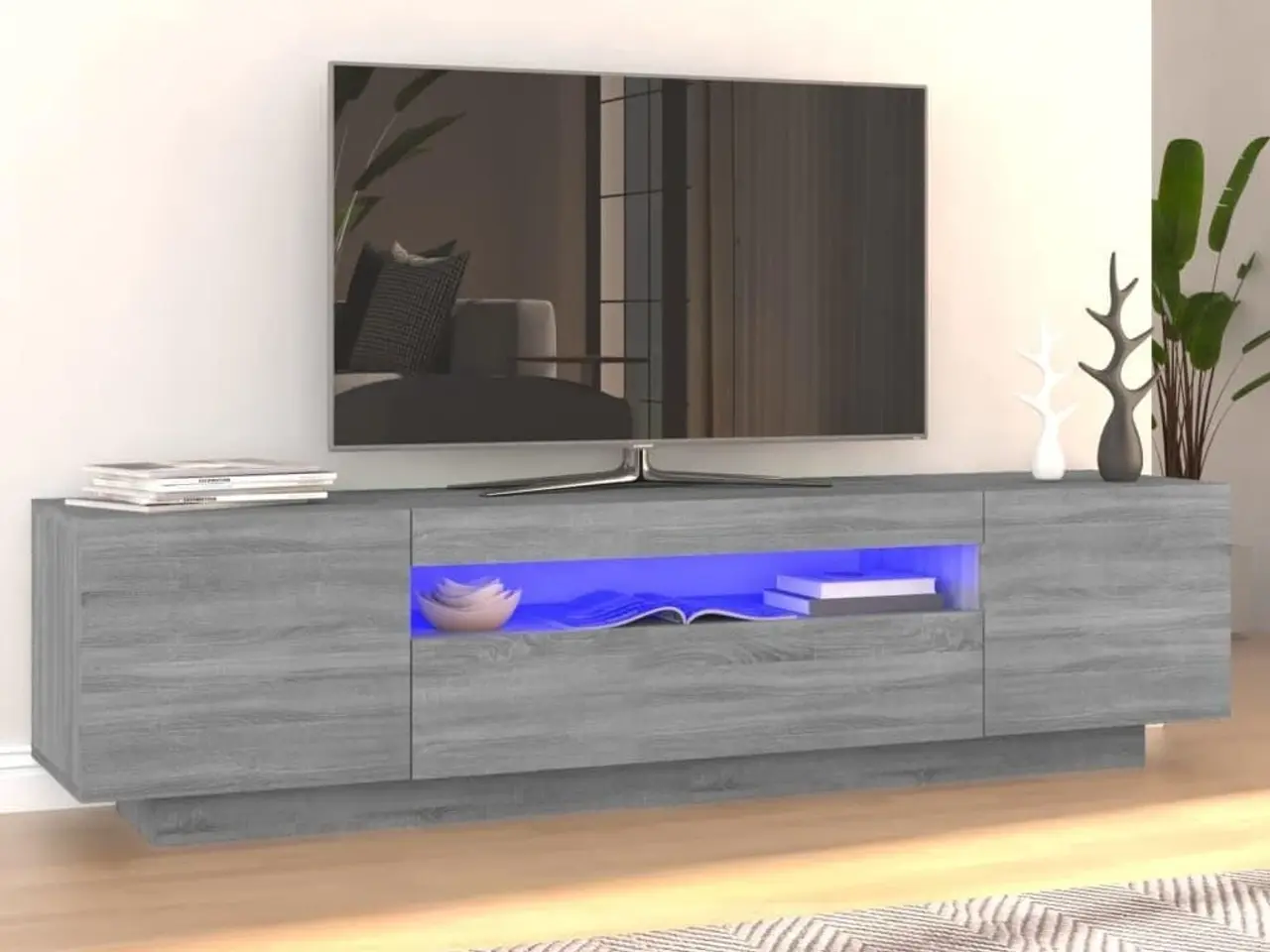 Billede 1 - TV-bord med LED-lys 160 x 35 x 40 cm - grå sonoma-eg