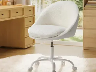 Kontorstol sherpa - højdejusterbar drejestol til hjemmekontor og make-up, cappuccino beige/cloud hvid