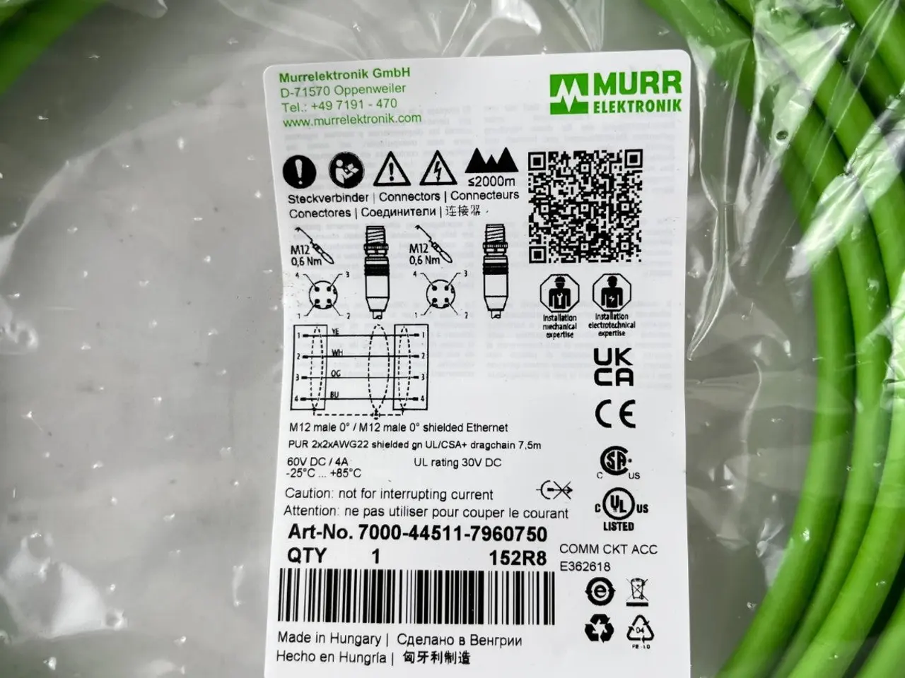 Billede 5 - Murr 7000-44511-7960750 M12 Ethernet kabel 7.5m UL