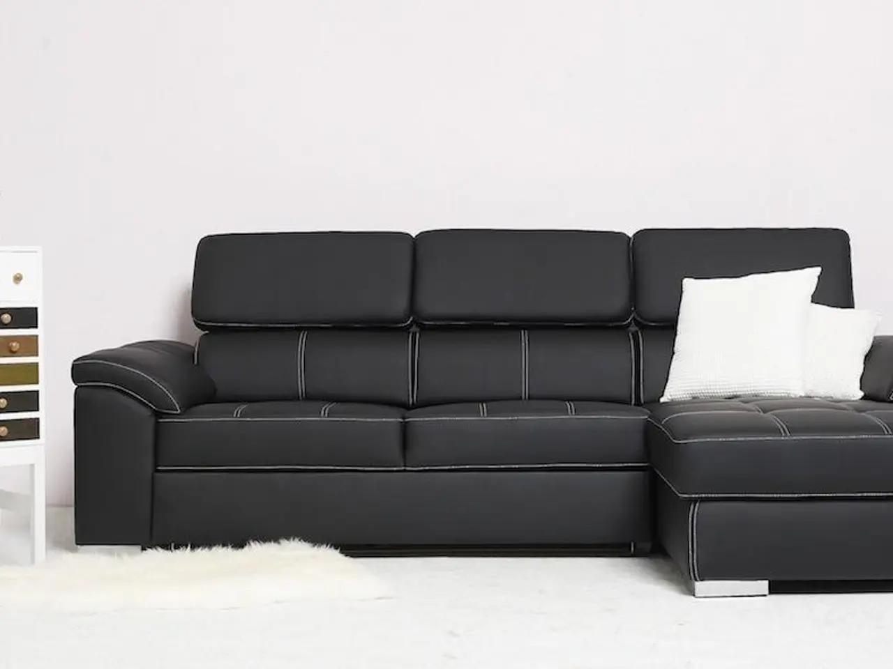 Billede 2 - Stitch sovesofa med chaiselong, højrevendt - sort PU læder og sengeudtræk
