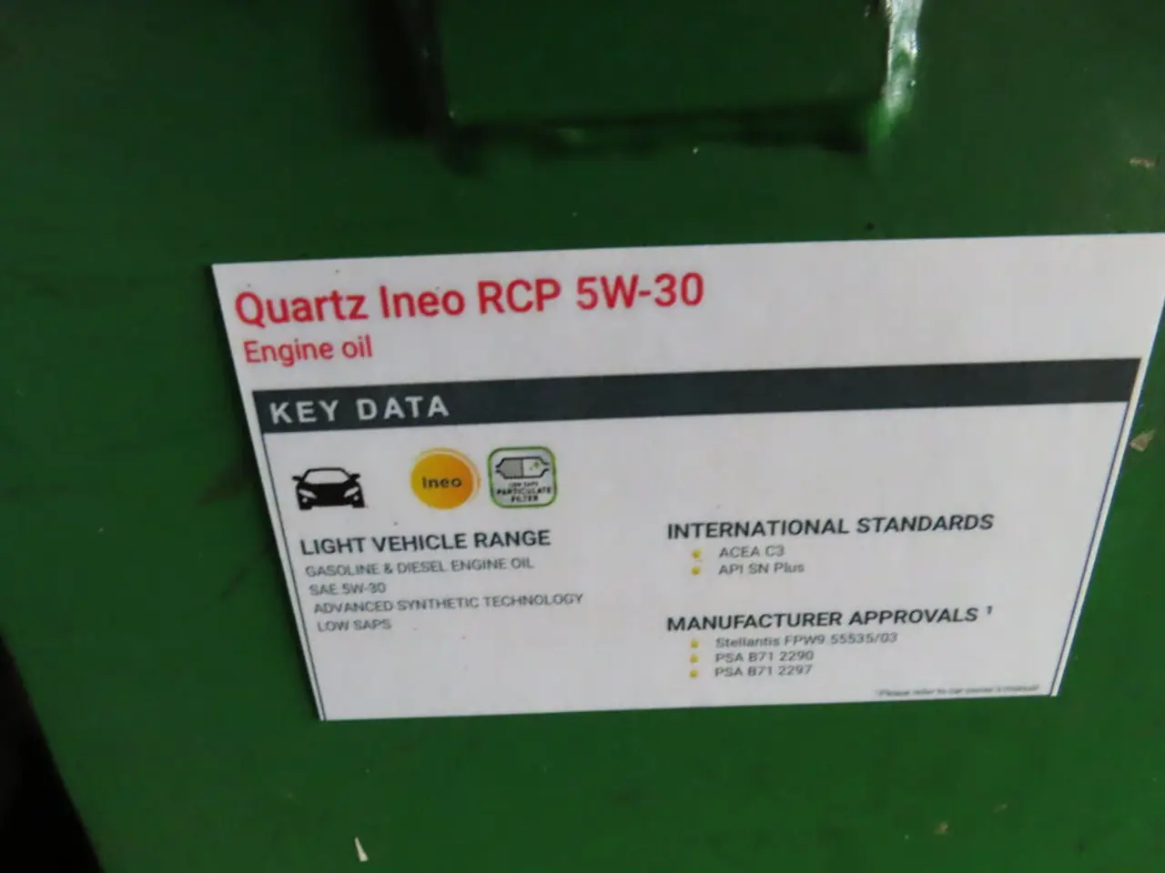 Billede 2 - Olietank/Filebænk TOTAL QUARTZ INEO RCP 5W-30