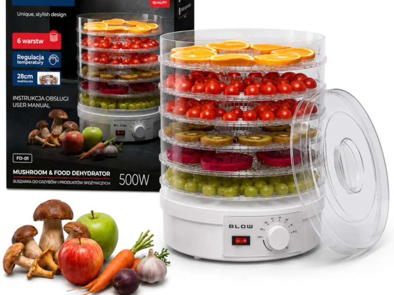 Billede 1 - BLOW FD-01 maddører 500 W med 6 niveauer og temperaturregulering - hvid