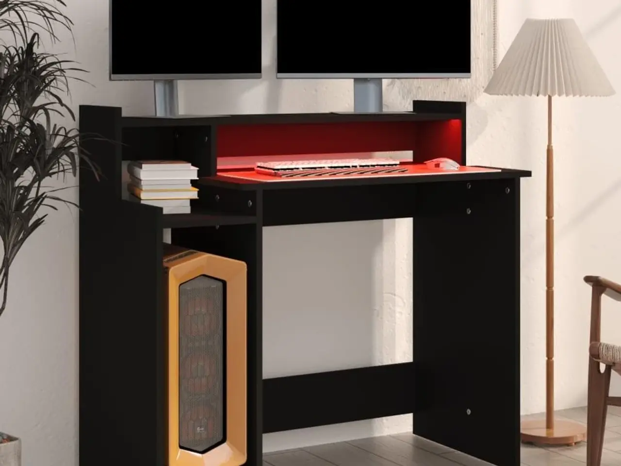 Billede 5 - Skrivebord med LED-lys 97×45×90 cm - sort konstrueret træ