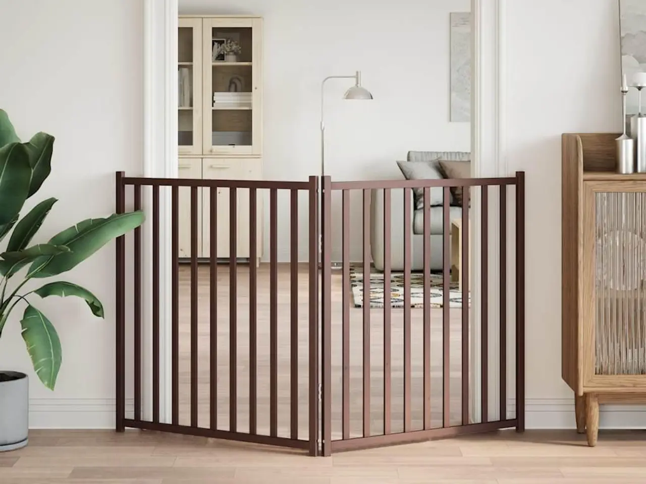 Billede 3 - Hundelåge 2 paneler 160 cm foldbar - brun egetræ