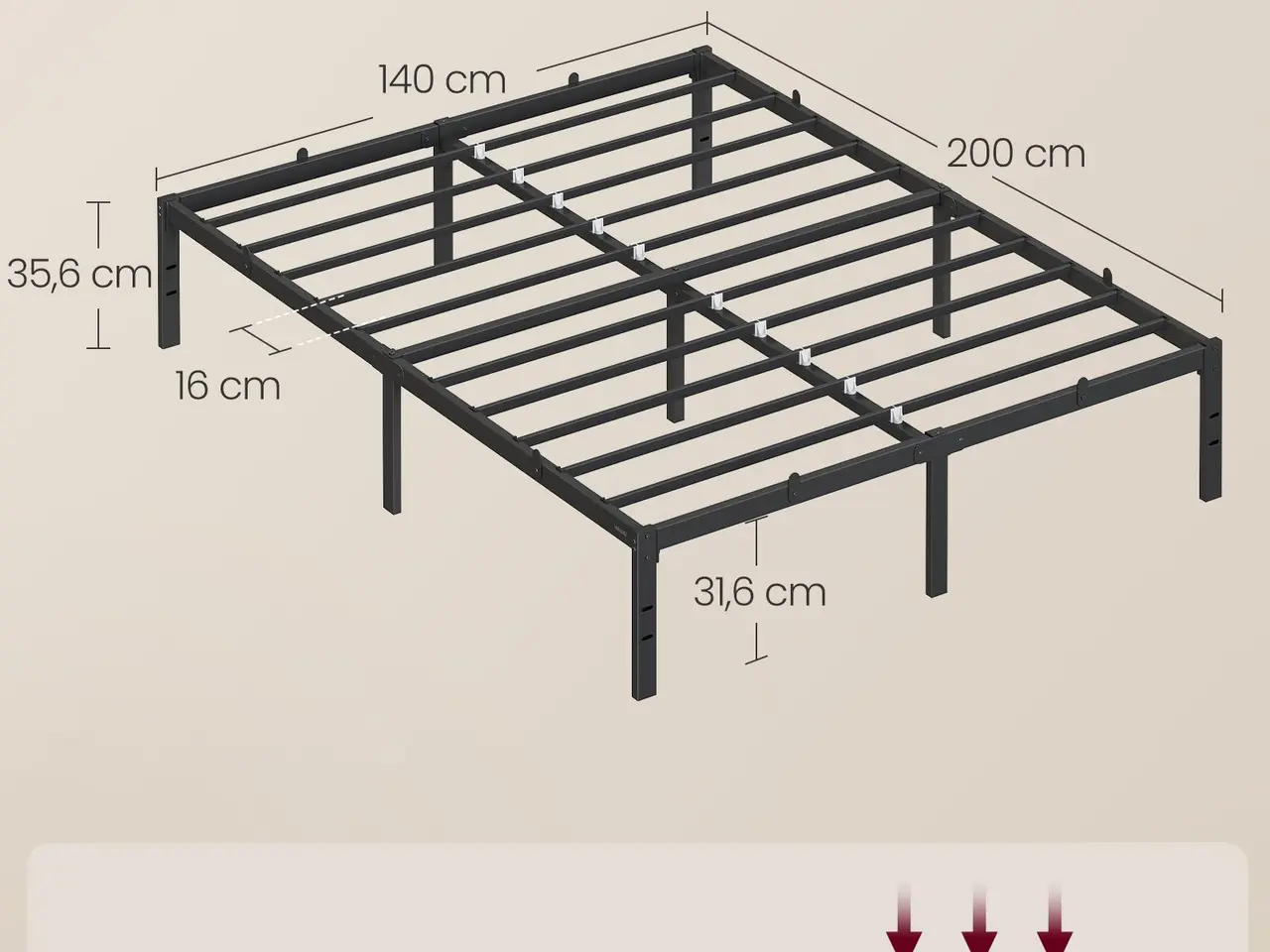 Billede 5 - Sengeramme 140 x 200 cm i metal med opbevaringsplads - sort