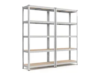 Reolsystem stål 5 hylder sæt á 2, 40 × 90 × 180 cm, sølv