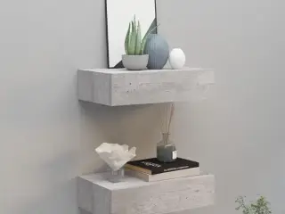 Hylder med skuffe 2 stk. 40x23,5x10 cm MDF betongrå