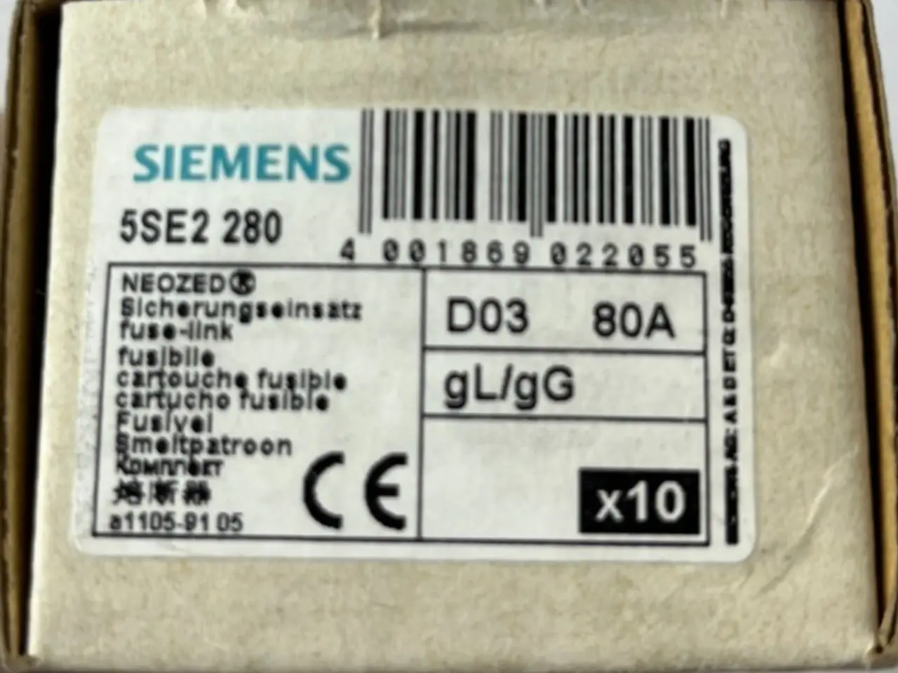 Billede 1 - Siemens 5SE2 280 Neozed sikringer D03 80A gL gG Of