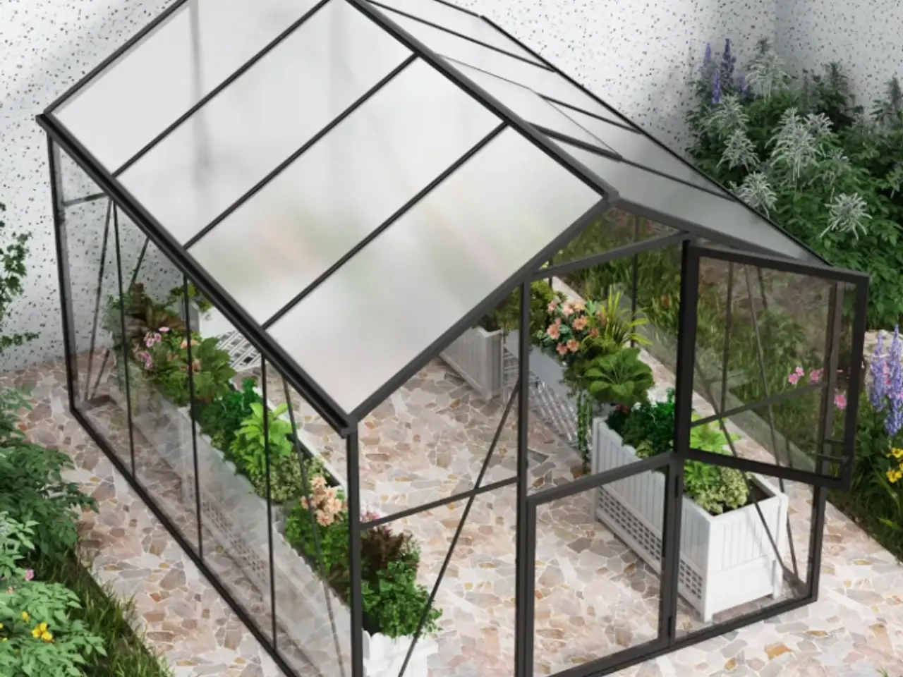 Billede 2 - Drivhus Premium Sort 307 cm - Glas/Polycarbonat 7m2