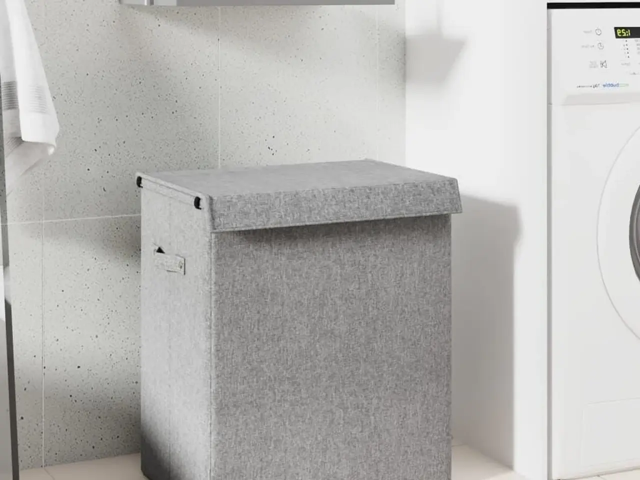 Billede 1 - Foldbar vasketøjskurv i kunstigt linned - 51 × 34,5 × 59 cm, grå, 2 rum