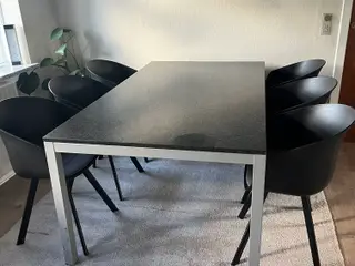 Mørk Granit Spisebord med 6 Stole