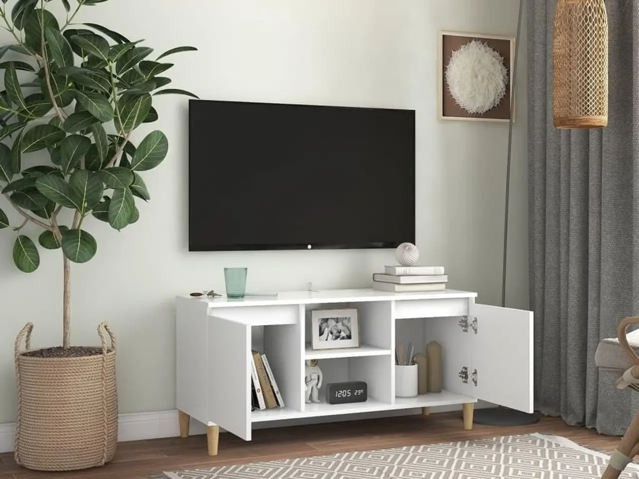 Billede 3 - Tv-bord med massive træben 103,5×35×50 cm - hvid
