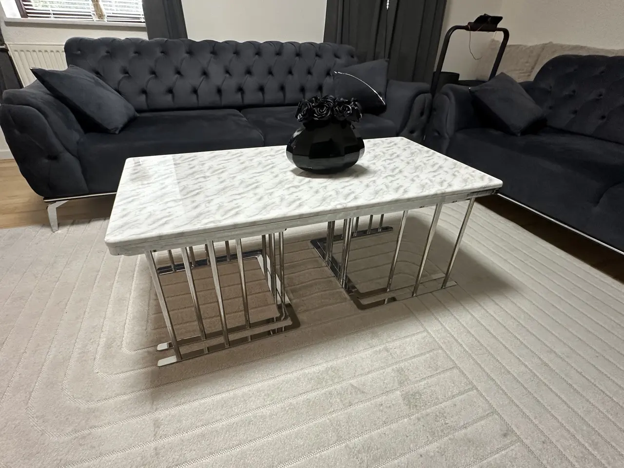 Billede 2 - Velour sofasæt med loungestol & sofabord.