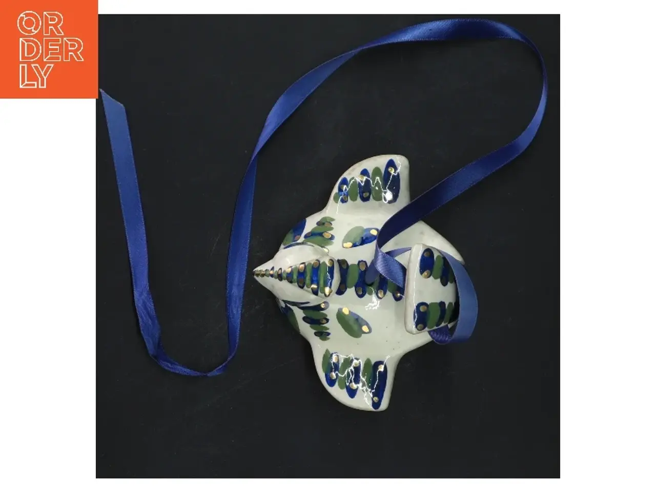 Billede 4 - Dekorativ keramik fugl med bånd (str. 8 cm)