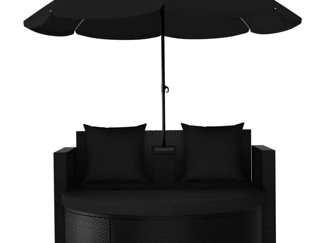 Billede 3 - Liggestol med hynde og parasol i polyrattan sort