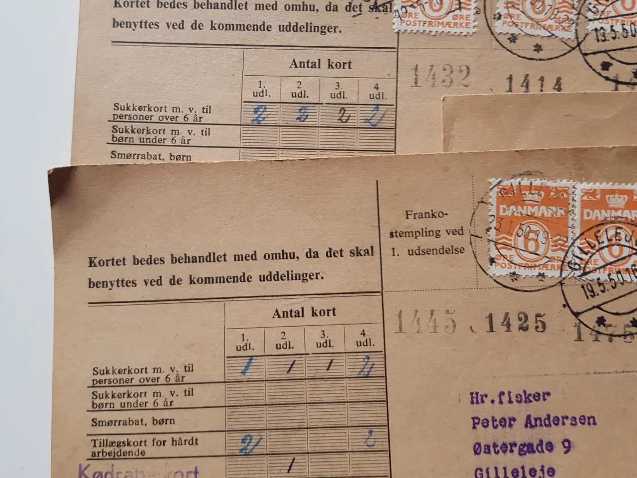 Billede 2 - Rationeringskort 1950 - 52 fra Gilleleje Området .