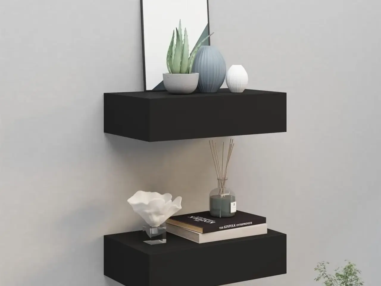 Billede 1 - Væghylder med skuffer 2 stk. 40x23,5x10 cm MDF sort