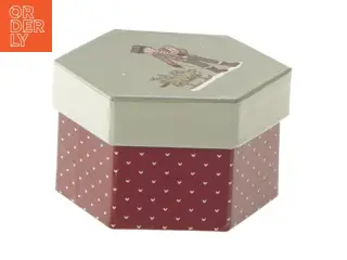 Hexagon æske med julemotiv (str. 5x8 cm)