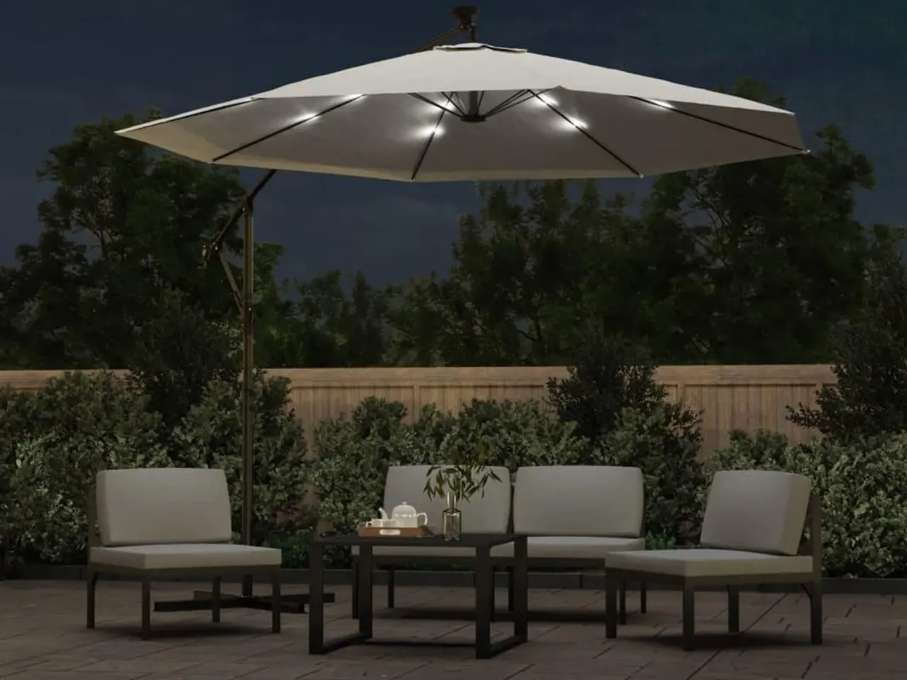 Billede 3 - Hængeparasol med LED-belysning 300 cm - sandfarvet, metalstang
