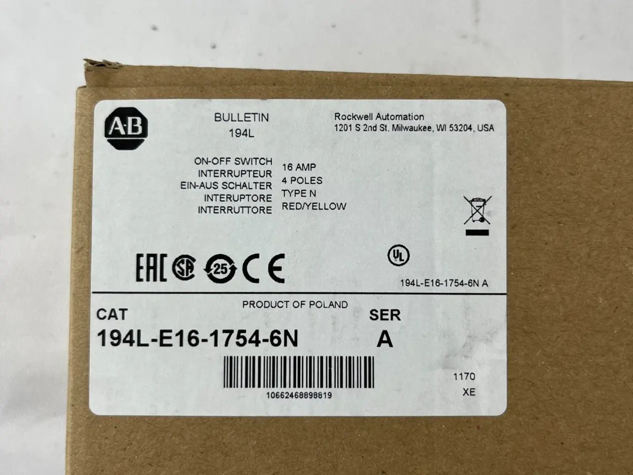 Billede 4 - Allen Bradley 194L-E16-1754-6N Load kontakt 4-Pole