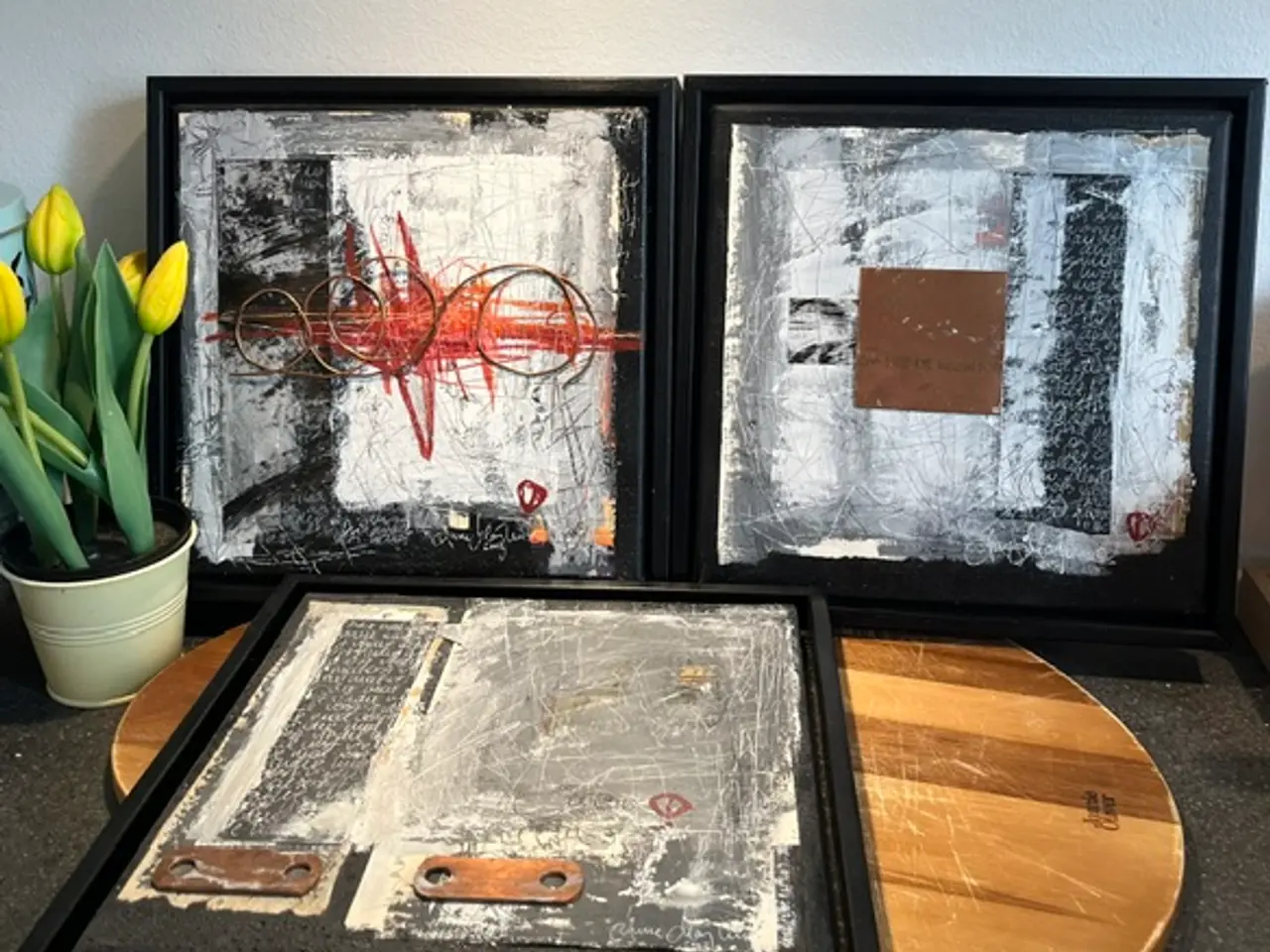 Billede 1 - Unikt triptykon/3 mixed media-værkerAnneØstergaard