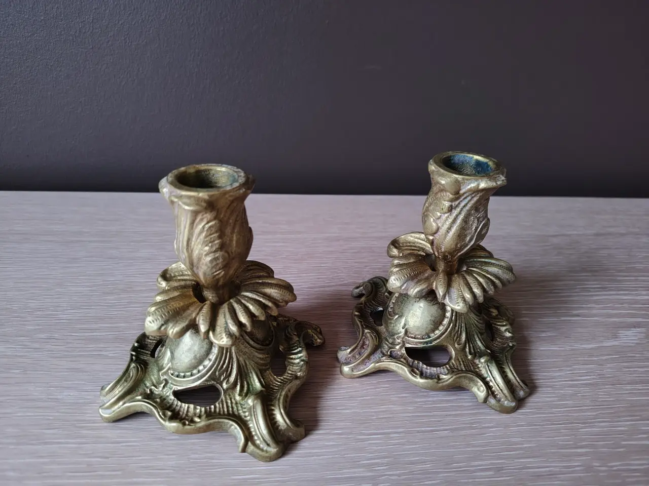 Billede 2 - Flotte rococo messing lysestager