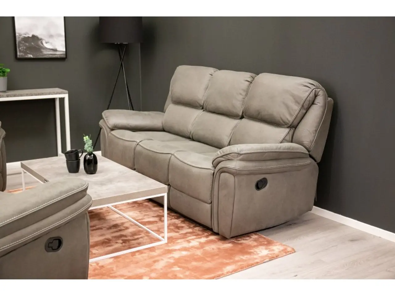 Billede 6 - Christopher 3 pers Recliner Sofa - Grå Ruskindsblød mikrofiber
