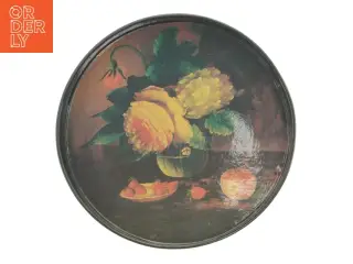 Rund serveringsbakke med blomstermotiv (str. 30 x 3,5 cm)