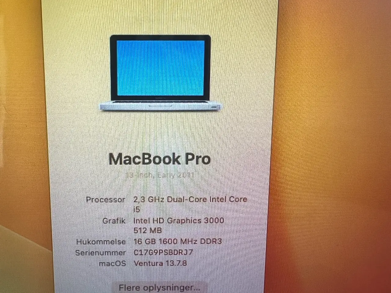 Billede 2 - MacBook Pro 13" (Early 2011) - 16 GB RAM -128 gb