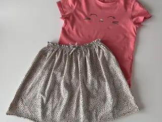 H&M 2-delt sæt m t-shirt og nederdel, str. 134-140