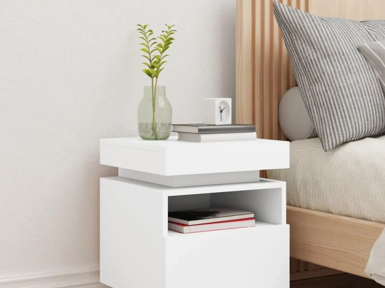 Billede 3 - Sengebord med LED-lys - hvid 40 × 39 × 48,5 cm