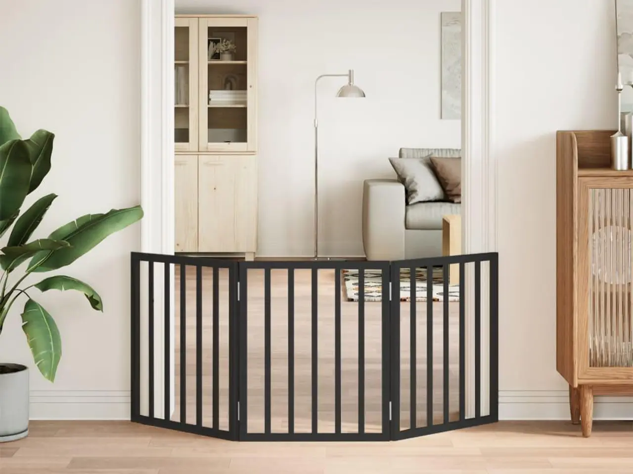 Billede 3 - Hundelåge med 3 paneler - 150 cm foldbar i poppeltræ, sort