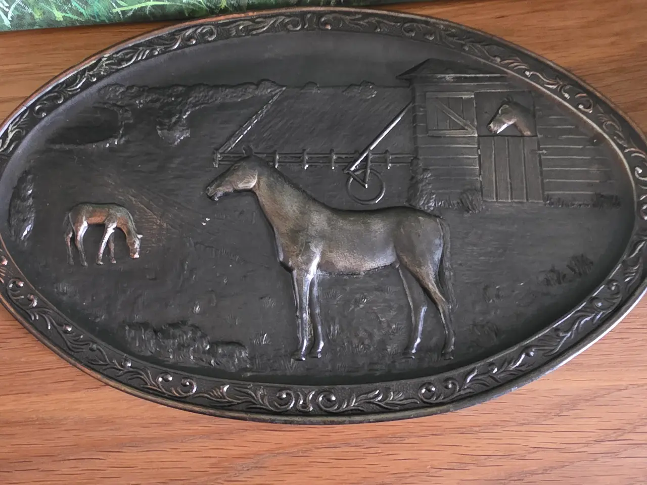 Billede 4 - Flot antikt/vintage metalrelief med hestemotiv – S